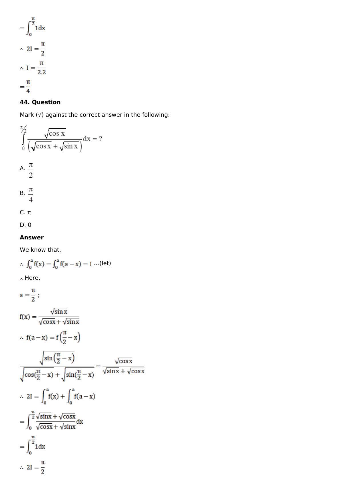 Chapter 16: Definite Integrals Solutions: RS Aggarwal Class 12 Solutions - Page 155