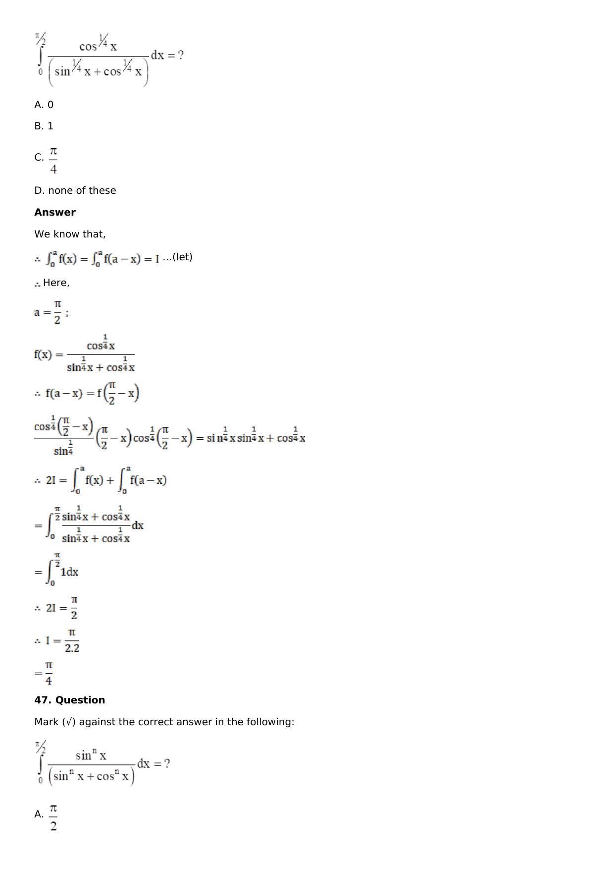 Chapter 16: Definite Integrals Solutions: RS Aggarwal Class 12 Solutions - Page 157
