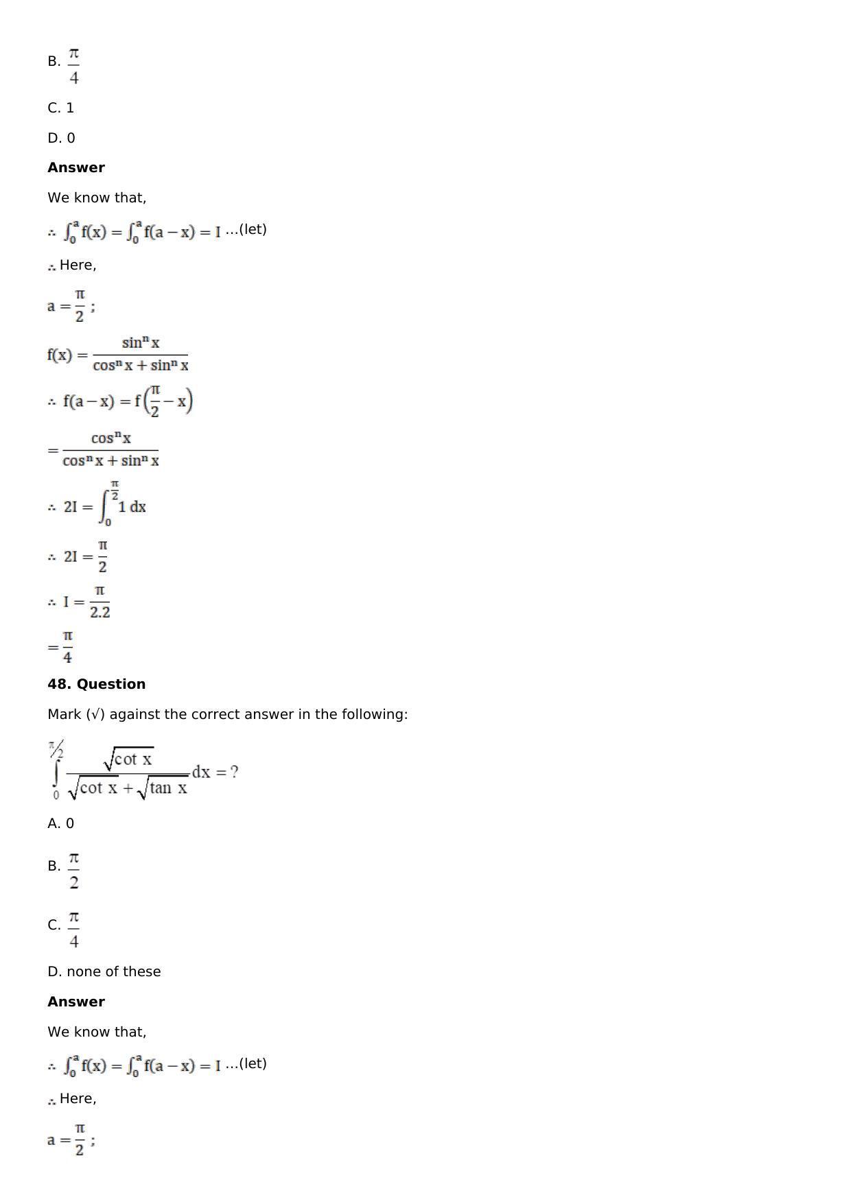 Chapter 16: Definite Integrals Solutions: RS Aggarwal Class 12 Solutions - Page 158