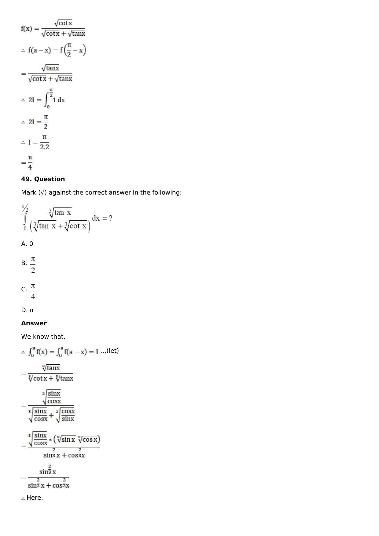 Chapter 16: Definite Integrals Solutions: RS Aggarwal Class 12 Solutions - Page 159