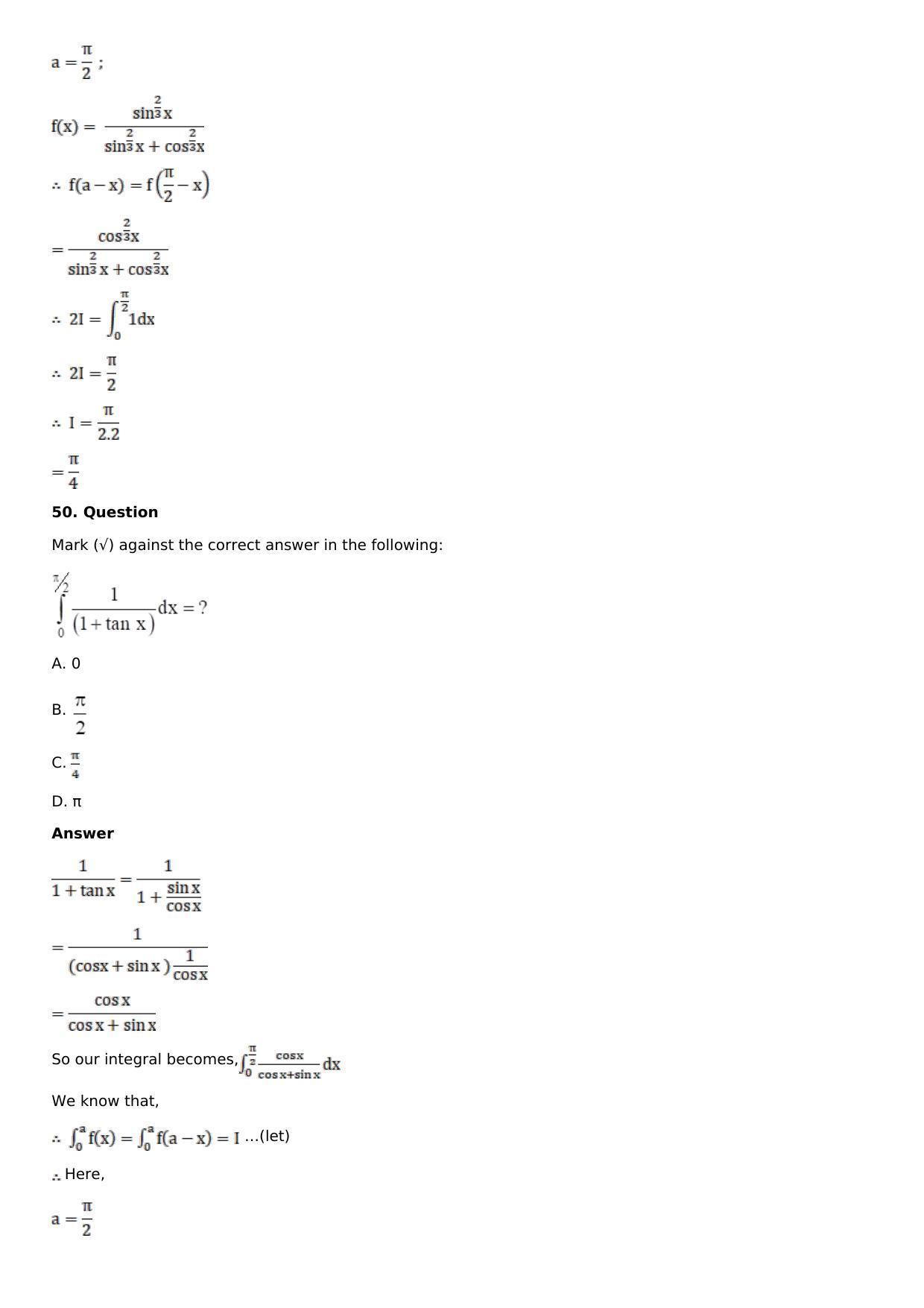 Chapter 16: Definite Integrals Solutions: RS Aggarwal Class 12 Solutions - Page 160