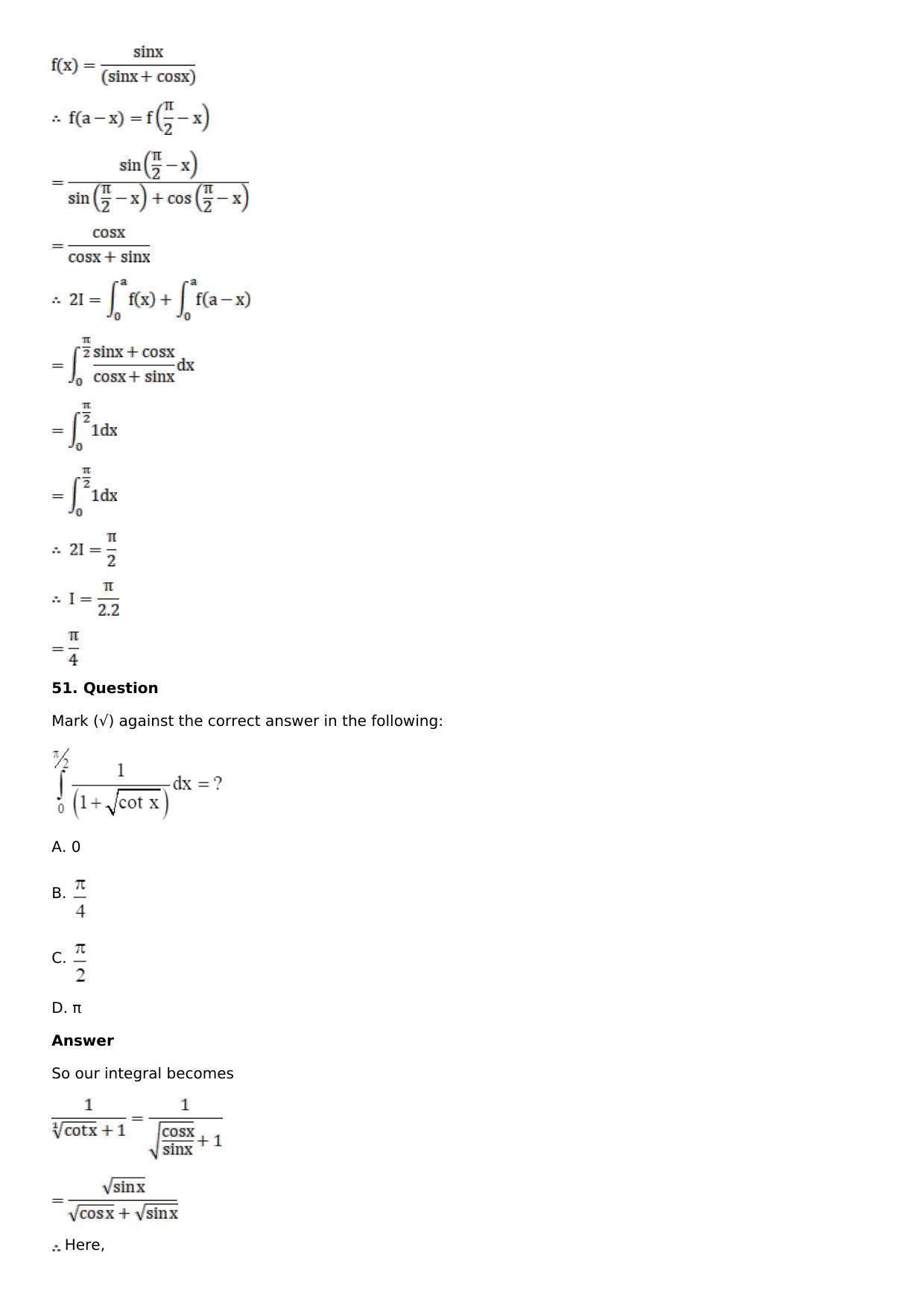 Chapter 16: Definite Integrals Solutions: RS Aggarwal Class 12 Solutions - Page 161