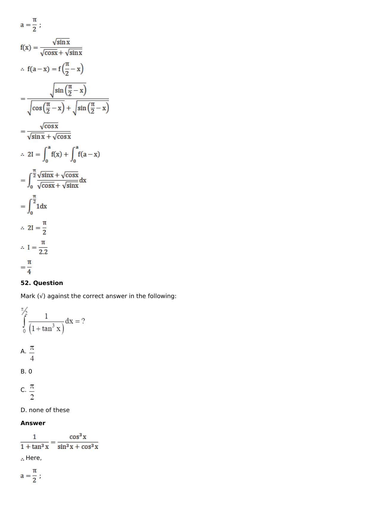 Chapter 16: Definite Integrals Solutions: RS Aggarwal Class 12 Solutions - Page 162