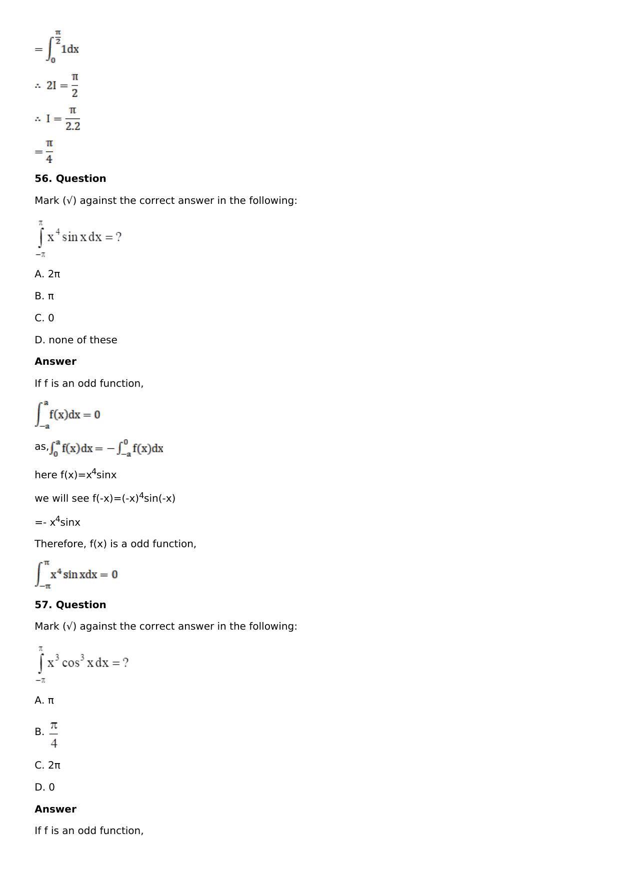 Chapter 16: Definite Integrals Solutions: RS Aggarwal Class 12 Solutions - Page 166