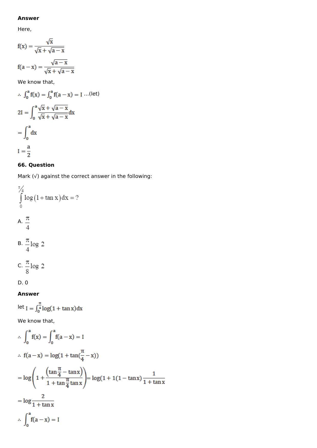 Chapter 16: Definite Integrals Solutions: RS Aggarwal Class 12 Solutions - Page 171