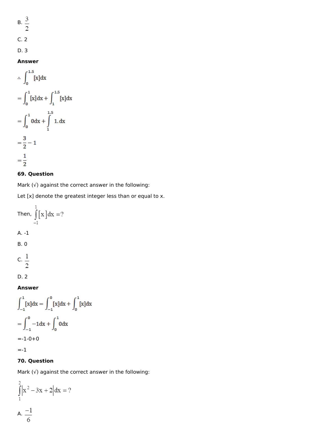 Chapter 16: Definite Integrals Solutions: RS Aggarwal Class 12 Solutions - Page 173