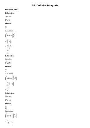 Chapter 16: Definite Integrals Solutions: RS Aggarwal Class 12 Solutions