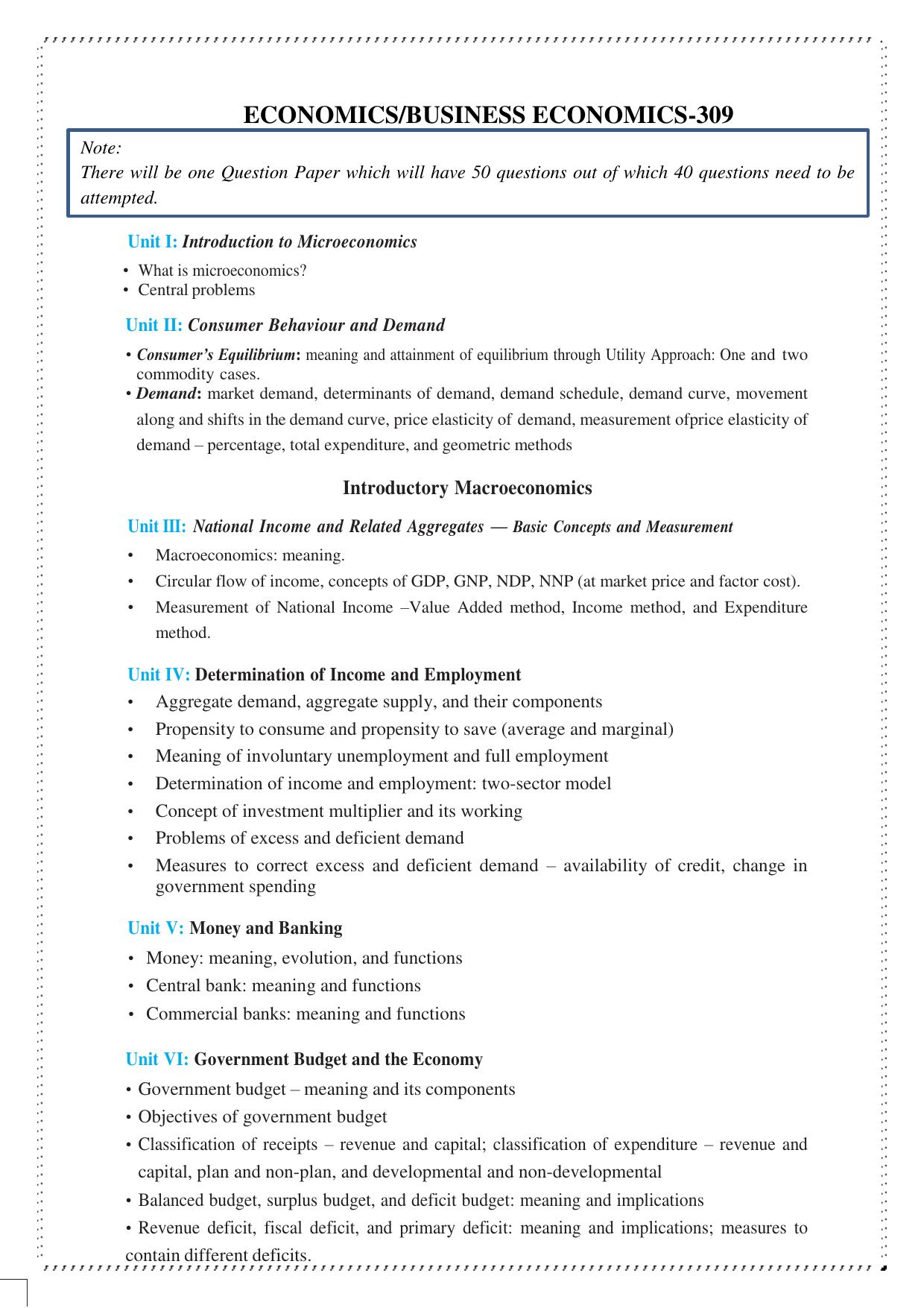 CUET Syllabus for Economics/Business Economics (English) - Page 2