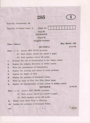 AP Inter 2nd Year Sociology-II (EM) May 2018 (General) Question Paper