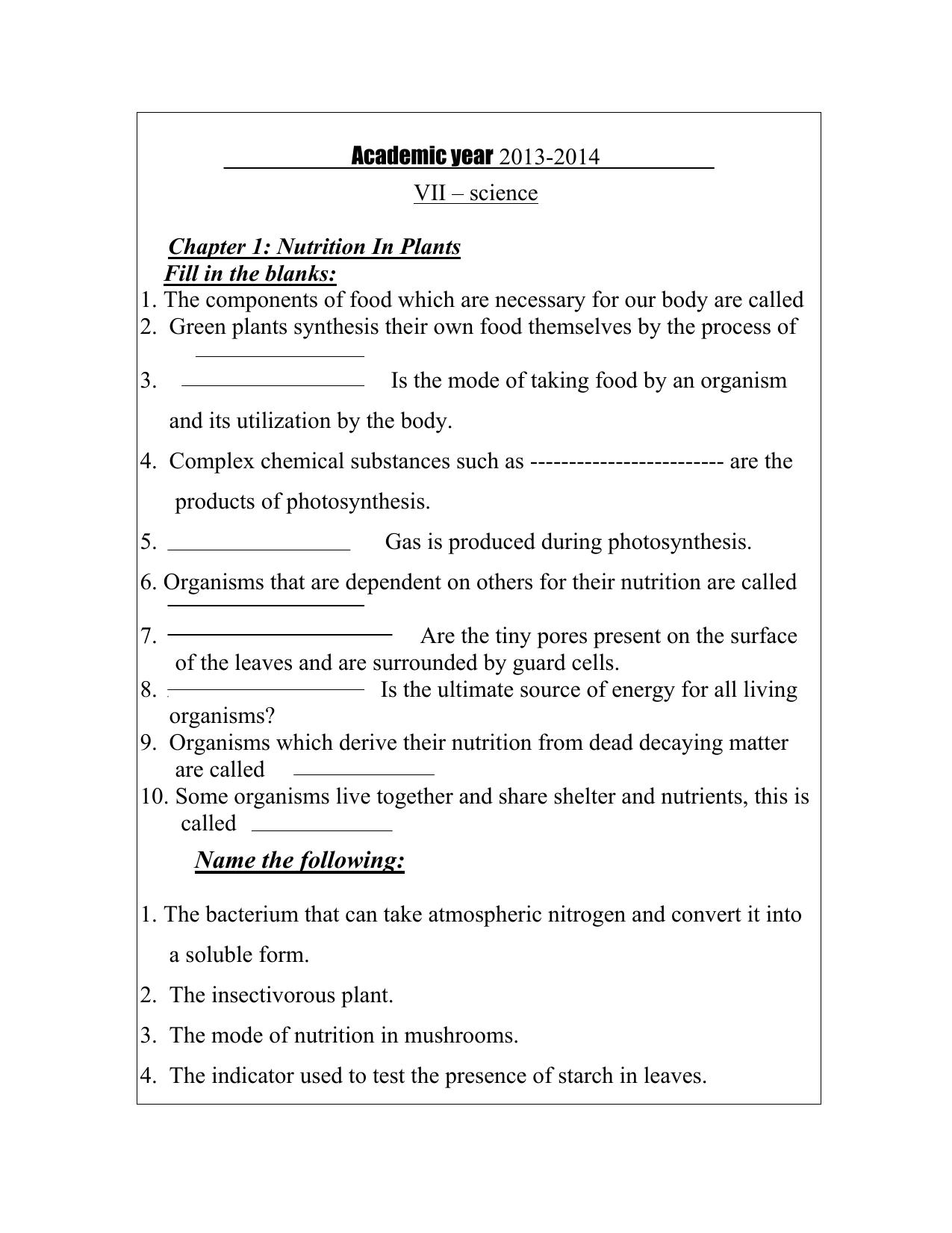 CBSE Worksheets for Class 7 Science Assignment 6 - Page 1