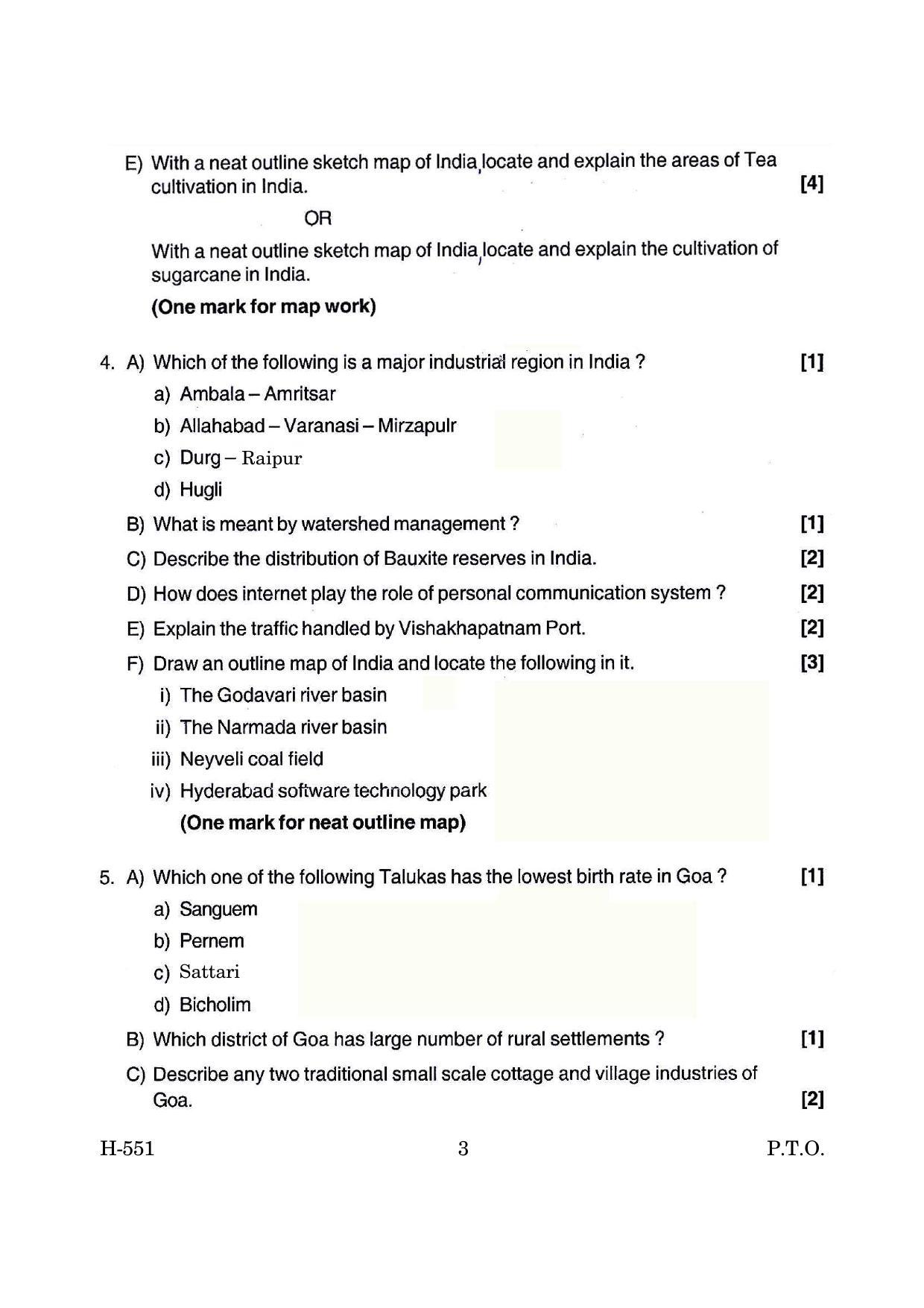 Goa Board Class 12 Geography (June 2019) Question Paper - Page 3