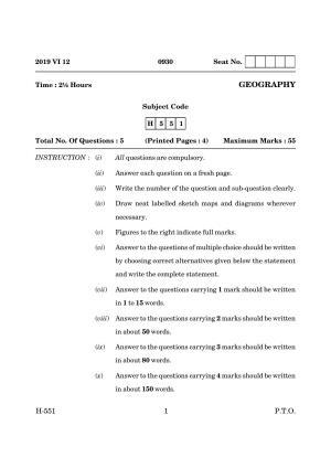 Goa Board Class 12 Geography (June 2019) Question Paper