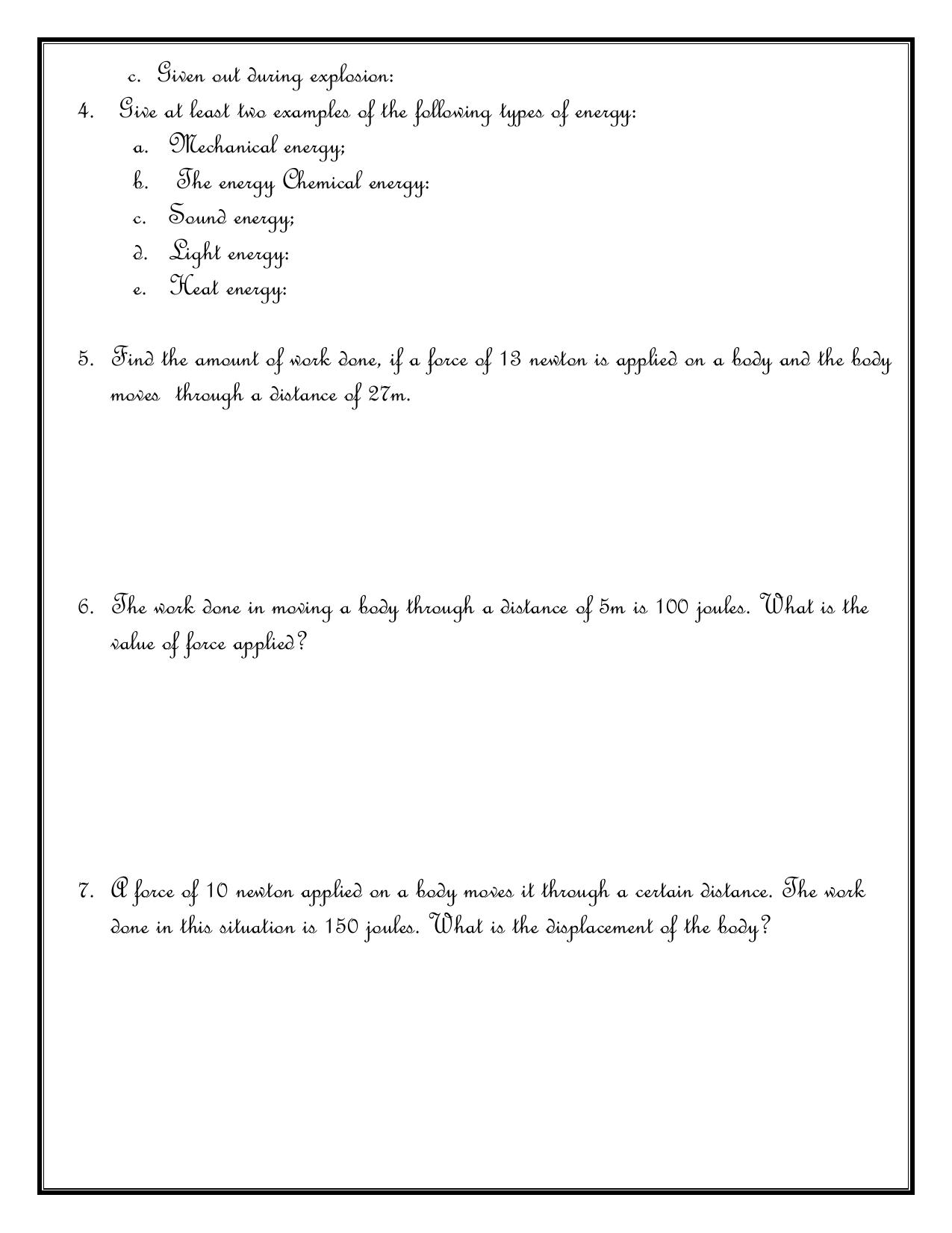 CBSE Worksheets for Class 6 Physics Work Energy Assignment 4 - Page 2