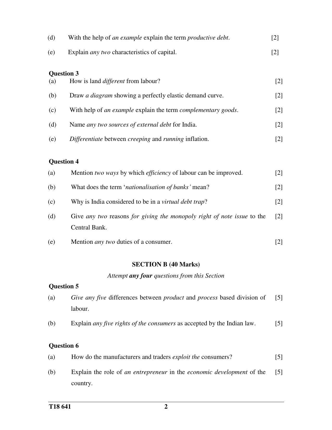 ICSE Class 10 Economics 2018 Question Paper - Page 2