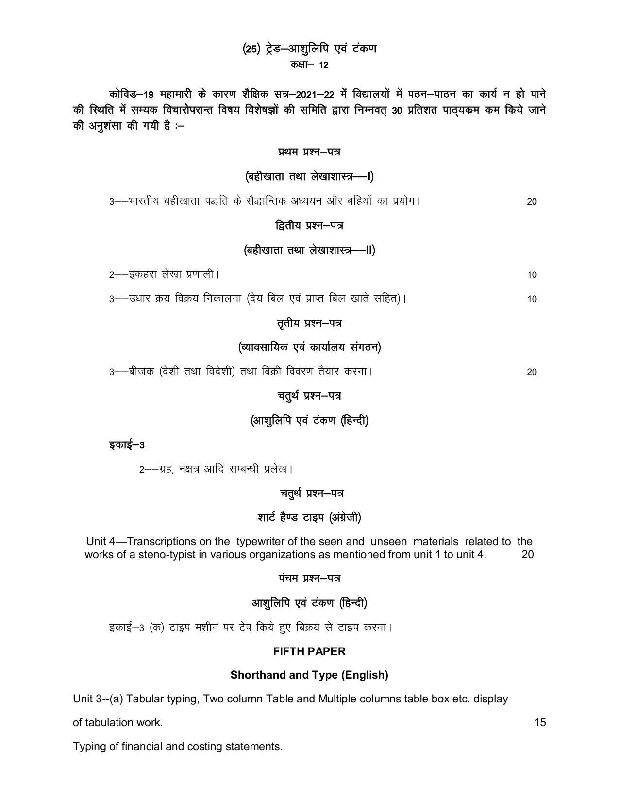 UP Board Class 12- Trade Subjects Syllabus Trade – 23 Shorthand & Typewriting Hindi - Page 1