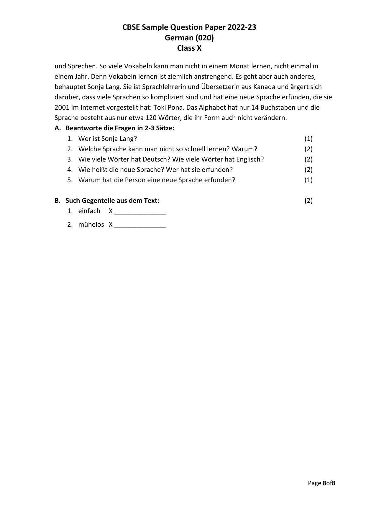CBSE Class 10 German Sample Papers 2023 - Page 8