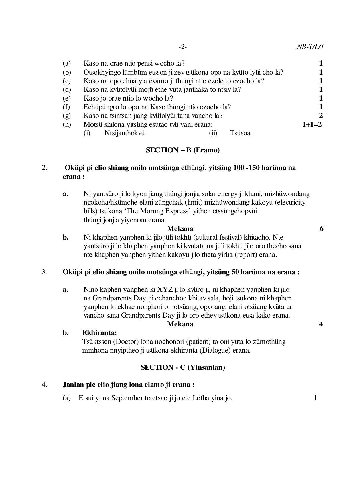Nagaland Board Class 10 LOTHA 2020 Question Paper - Page 2