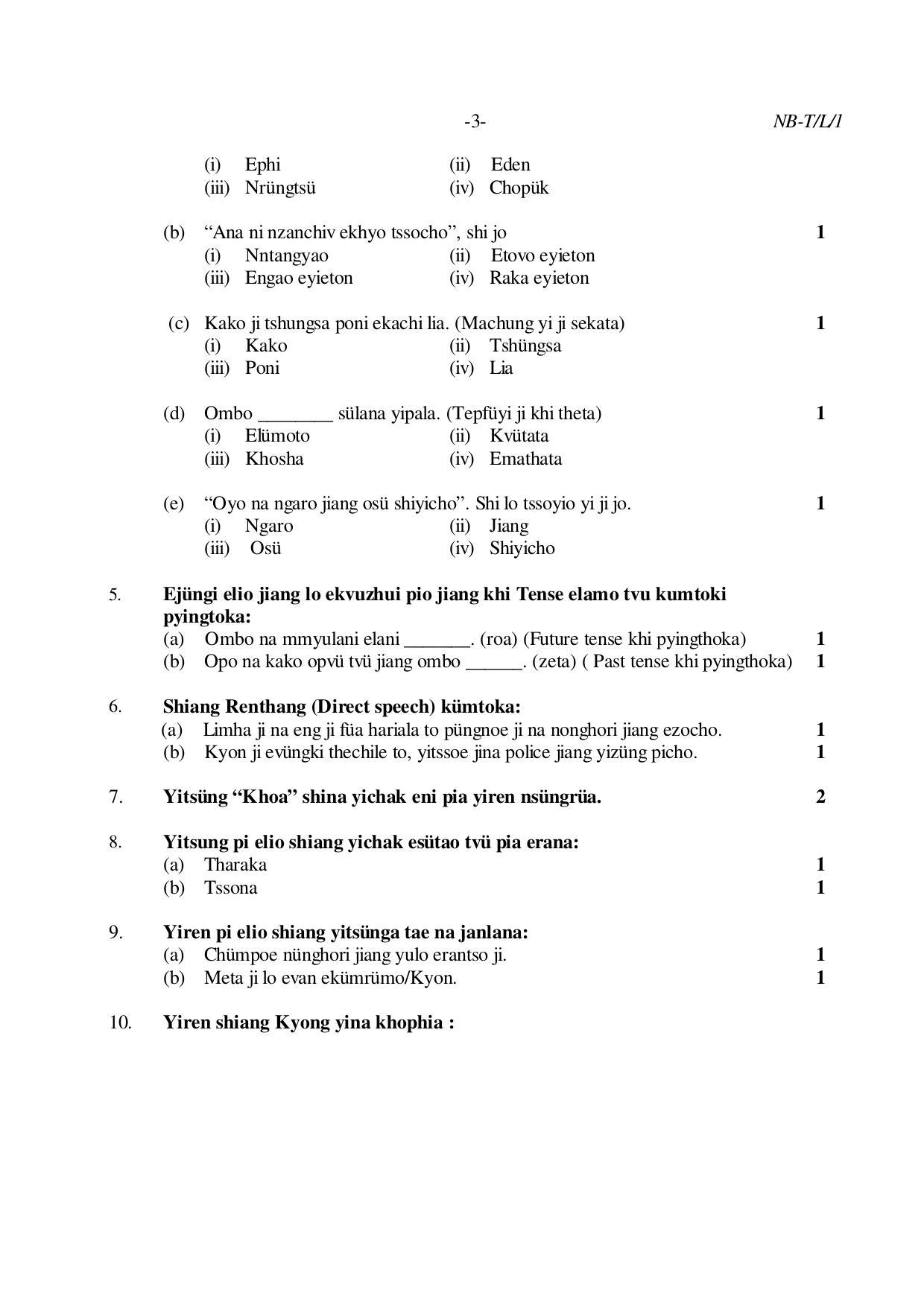 Nagaland Board Class 10 LOTHA 2020 Question Paper - Page 3