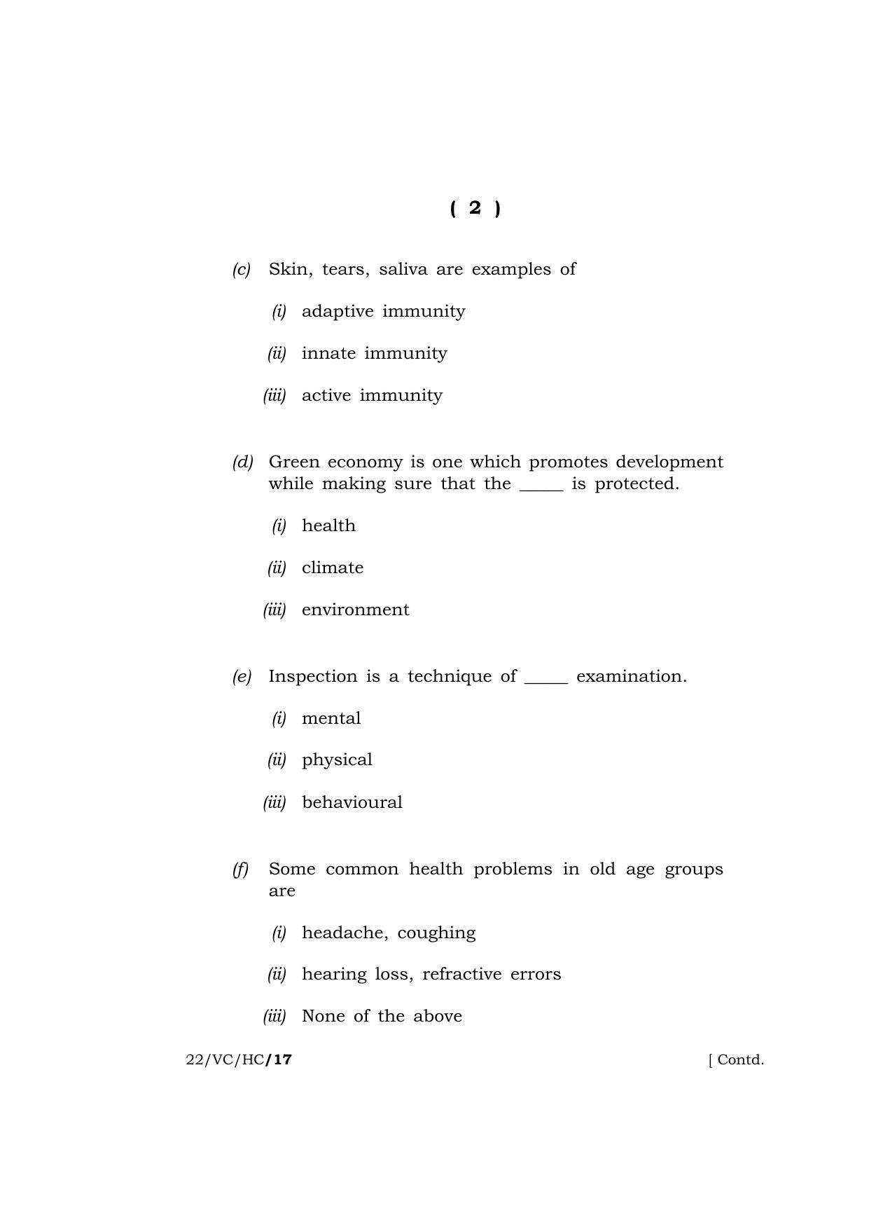 Meghalaya Board (MBOSE) Class 10 HEALTHCARE (22-VC-HC) 2022 Question Paper - Page 2