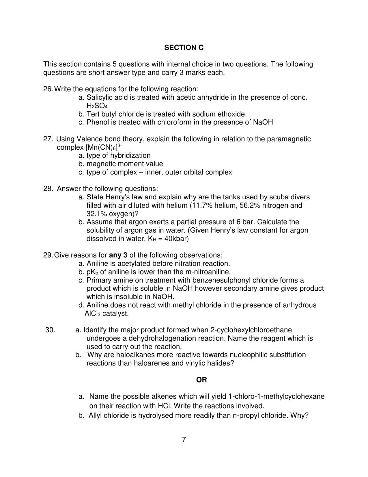 CBSE Class 12 Chemistry Sample Paper 2023 - Page 7