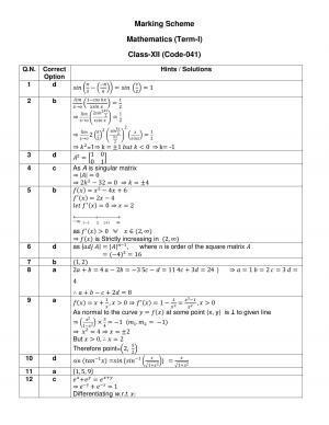 CBSE Class 12 Mathematics Marking Scheme and Solutions 2021-22