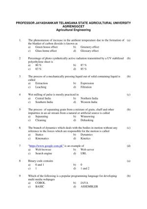 TS AGRICET 2021 AGRICULTURAL ENGINEERING PAPER WITH KEY