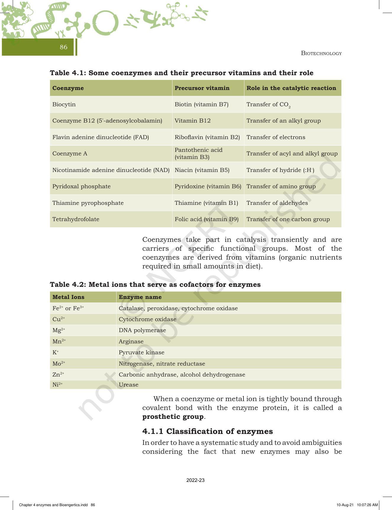 NCERT Book for Class 11 Biotechnology Chapter 4 Enzymes and Bioenergetics - Page 2