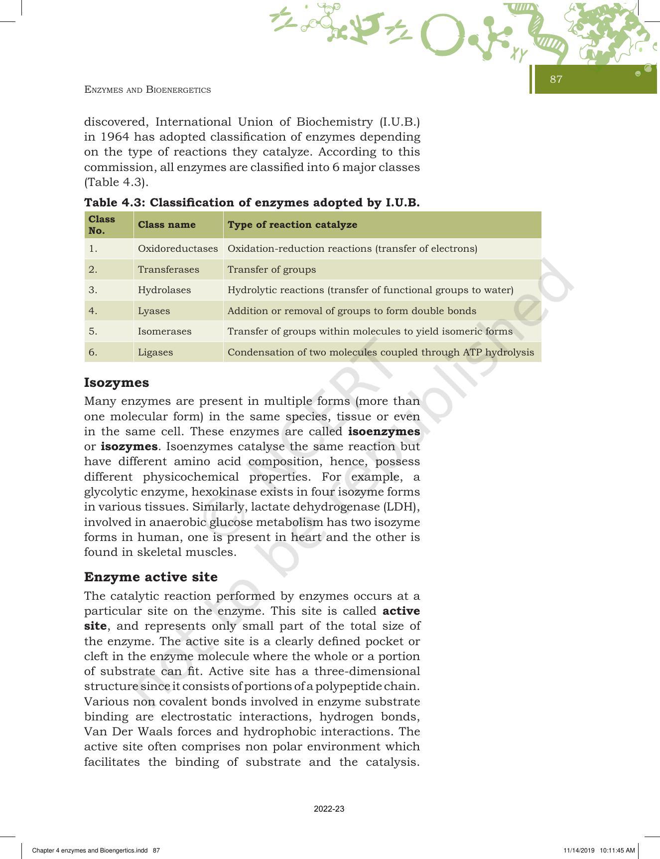 NCERT Book for Class 11 Biotechnology Chapter 4 Enzymes and Bioenergetics - Page 3