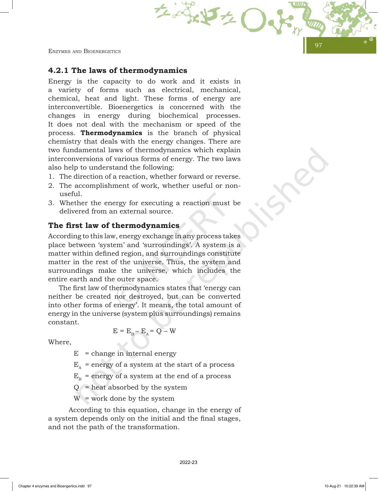 NCERT Book for Class 11 Biotechnology Chapter 4 Enzymes and Bioenergetics - Page 13