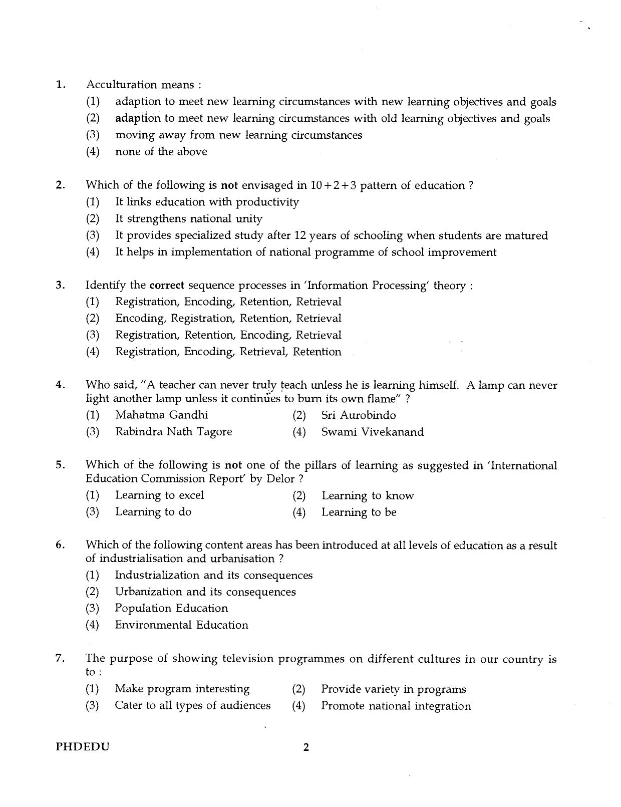 IGNOU PhD Entrance Test Ph.D (Education) 2016 Question Paper - Page 2