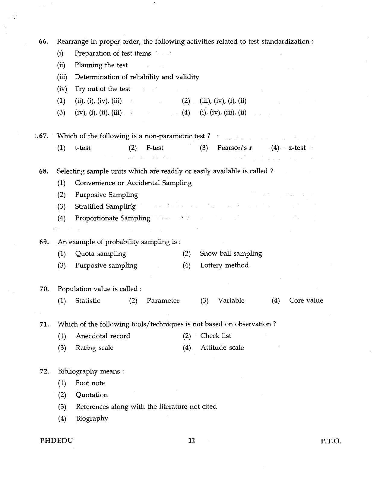 IGNOU PhD Entrance Test Ph.D (Education) 2016 Question Paper - Page 11