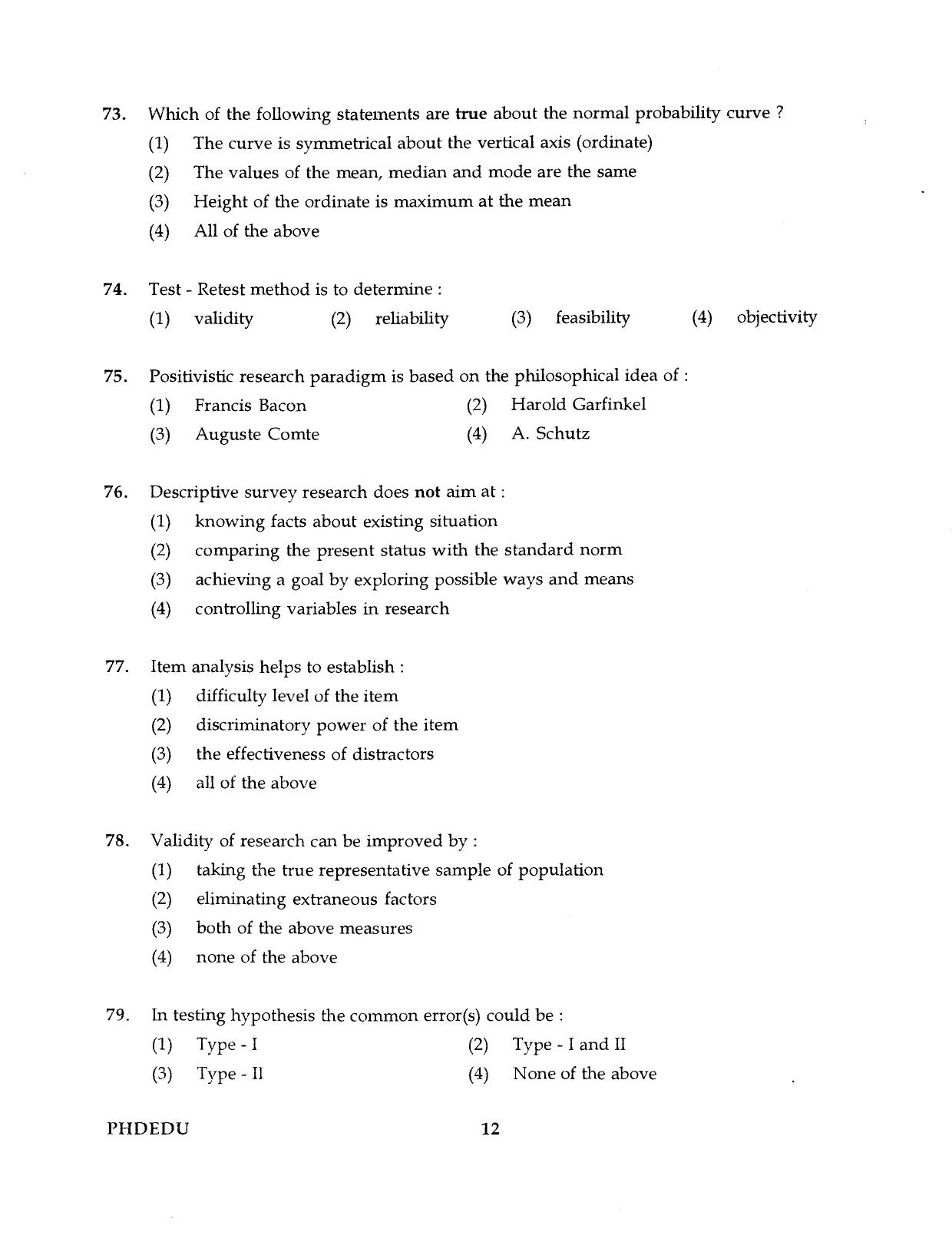IGNOU PhD Entrance Test Ph.D (Education) 2016 Question Paper - Page 12
