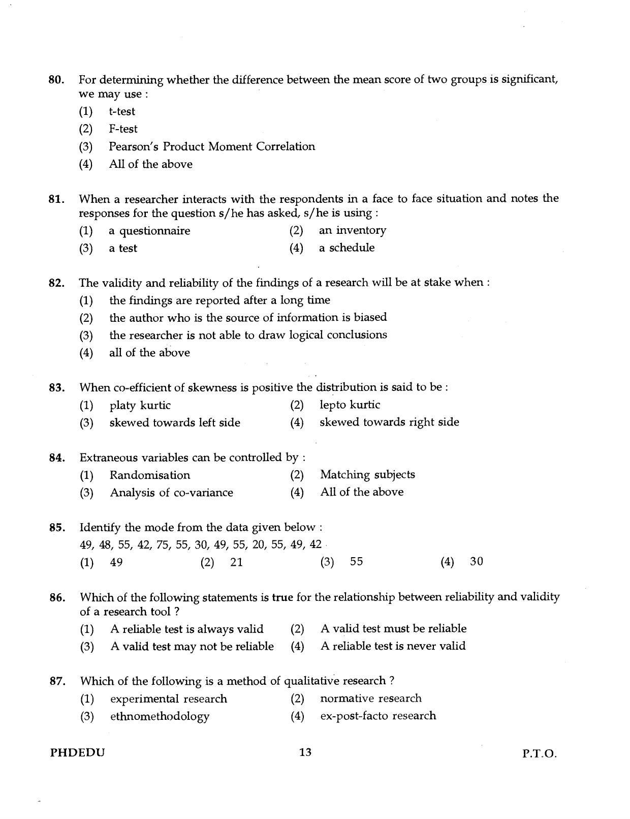 IGNOU PhD Entrance Test Ph.D (Education) 2016 Question Paper - Page 13