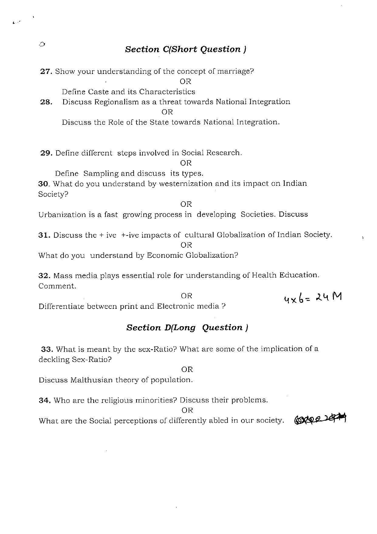 JKBOSE Class 12 Sociology Model Question Paper 2023 - Page 3