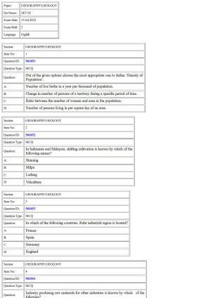 CUET 2022 Question Paper of Geography /Geology