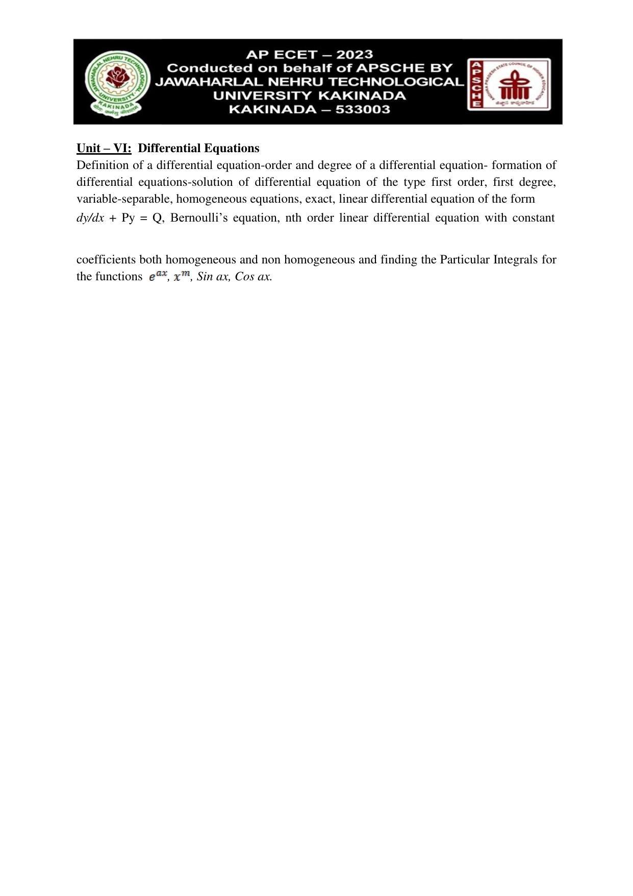 AP ECET MATHEMATICS (FOR DIPLOMA HOLDERS) Syllabus - Page 2