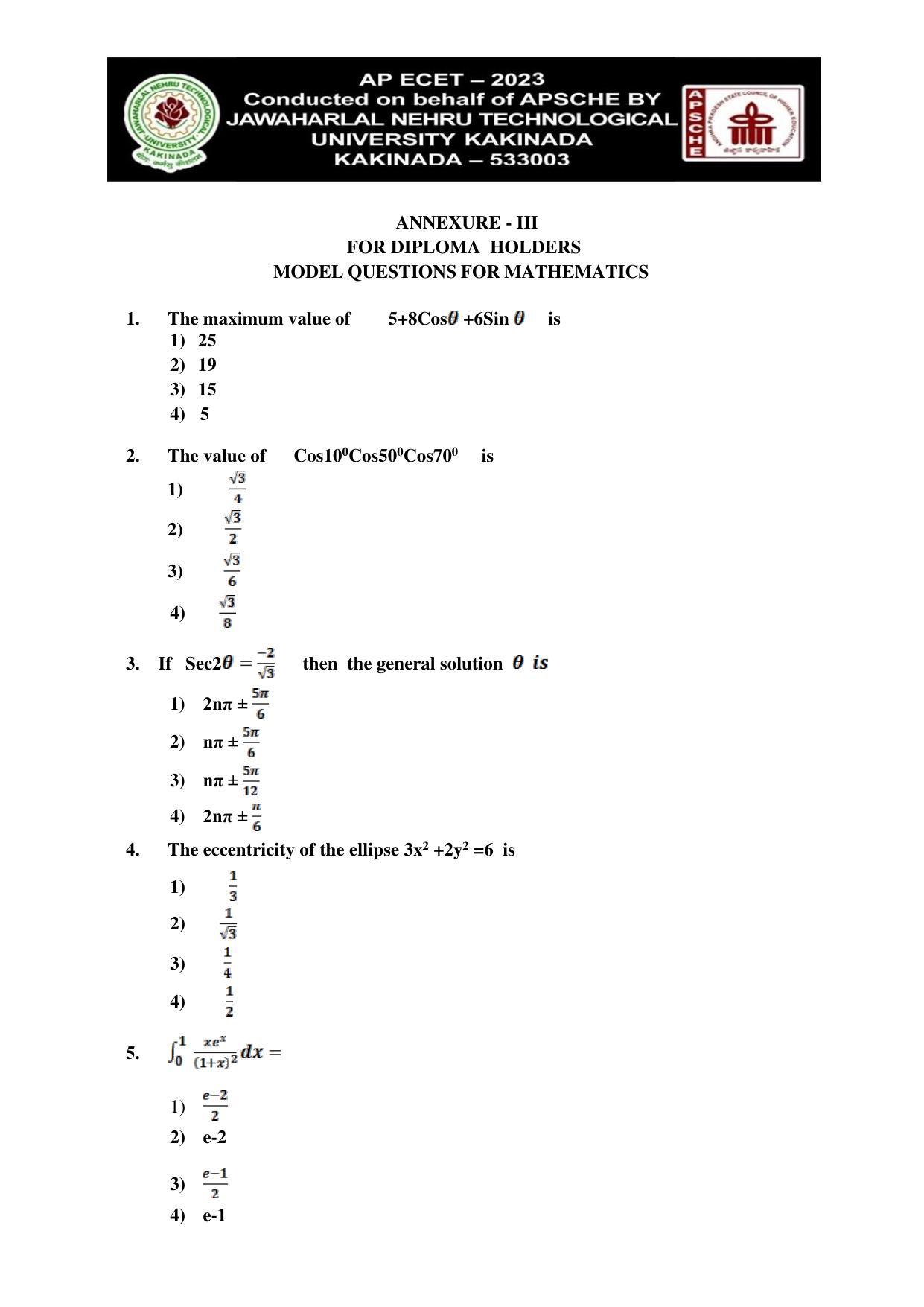 AP ECET MATHEMATICS (FOR DIPLOMA HOLDERS) Syllabus - Page 4