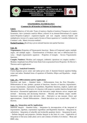 AP ECET MATHEMATICS (FOR DIPLOMA HOLDERS) Syllabus