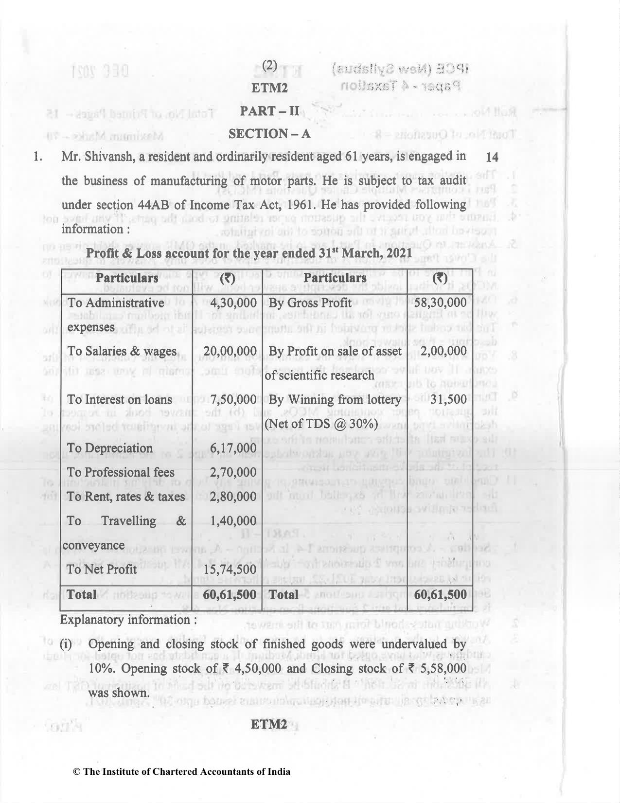 CA Inter Dec 2021 Question Paper - Paper 4 – Taxation - Page 2
