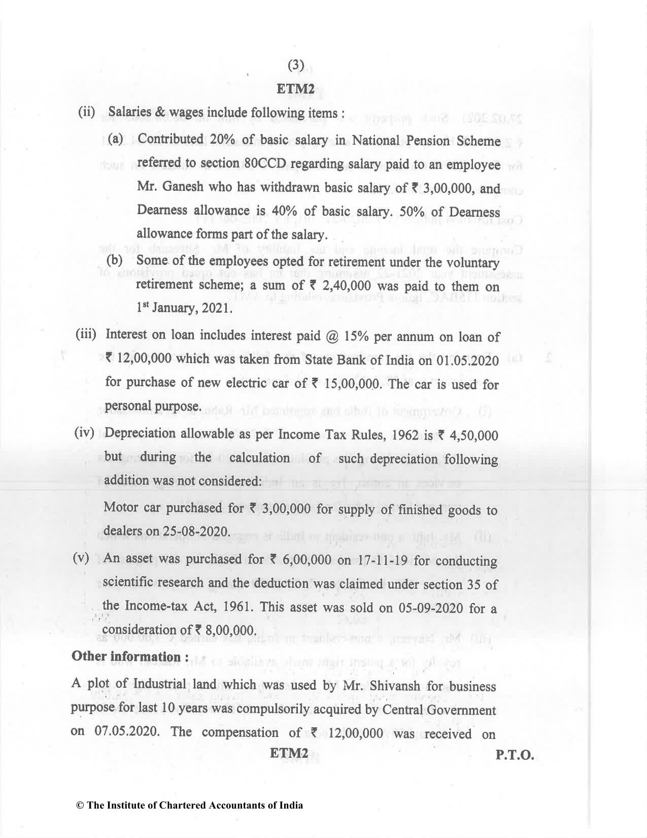CA Inter Dec 2021 Question Paper - Paper 4 – Taxation - Page 3