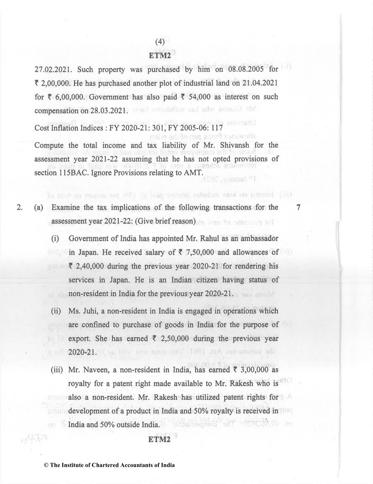 CA Inter Dec 2021 Question Paper - Paper 4 – Taxation - Page 4