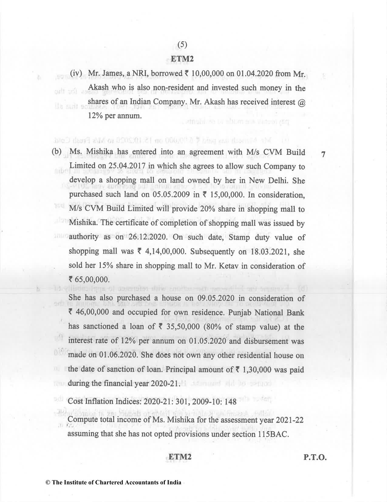 CA Inter Dec 2021 Question Paper - Paper 4 – Taxation - Page 5