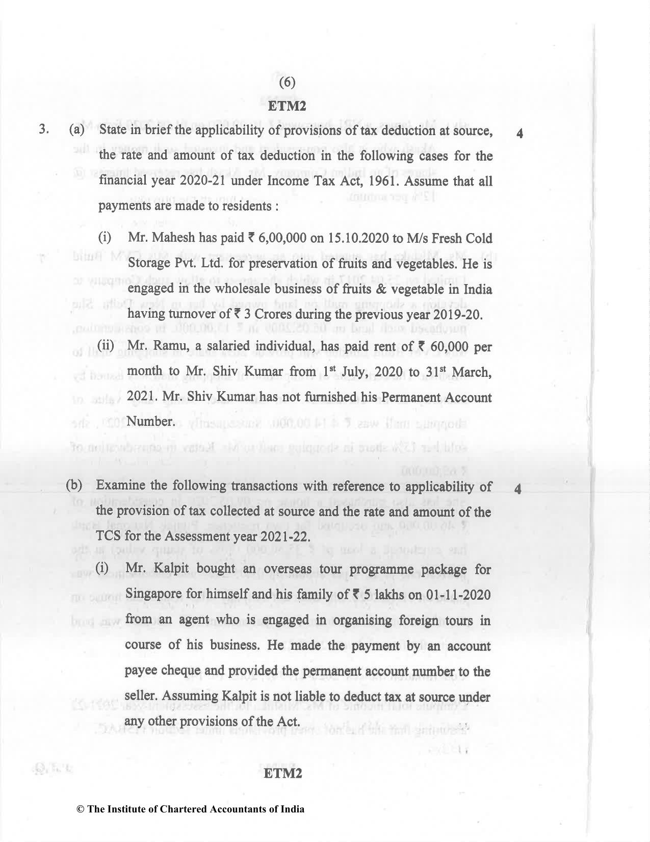 CA Inter Dec 2021 Question Paper - Paper 4 – Taxation - Page 6