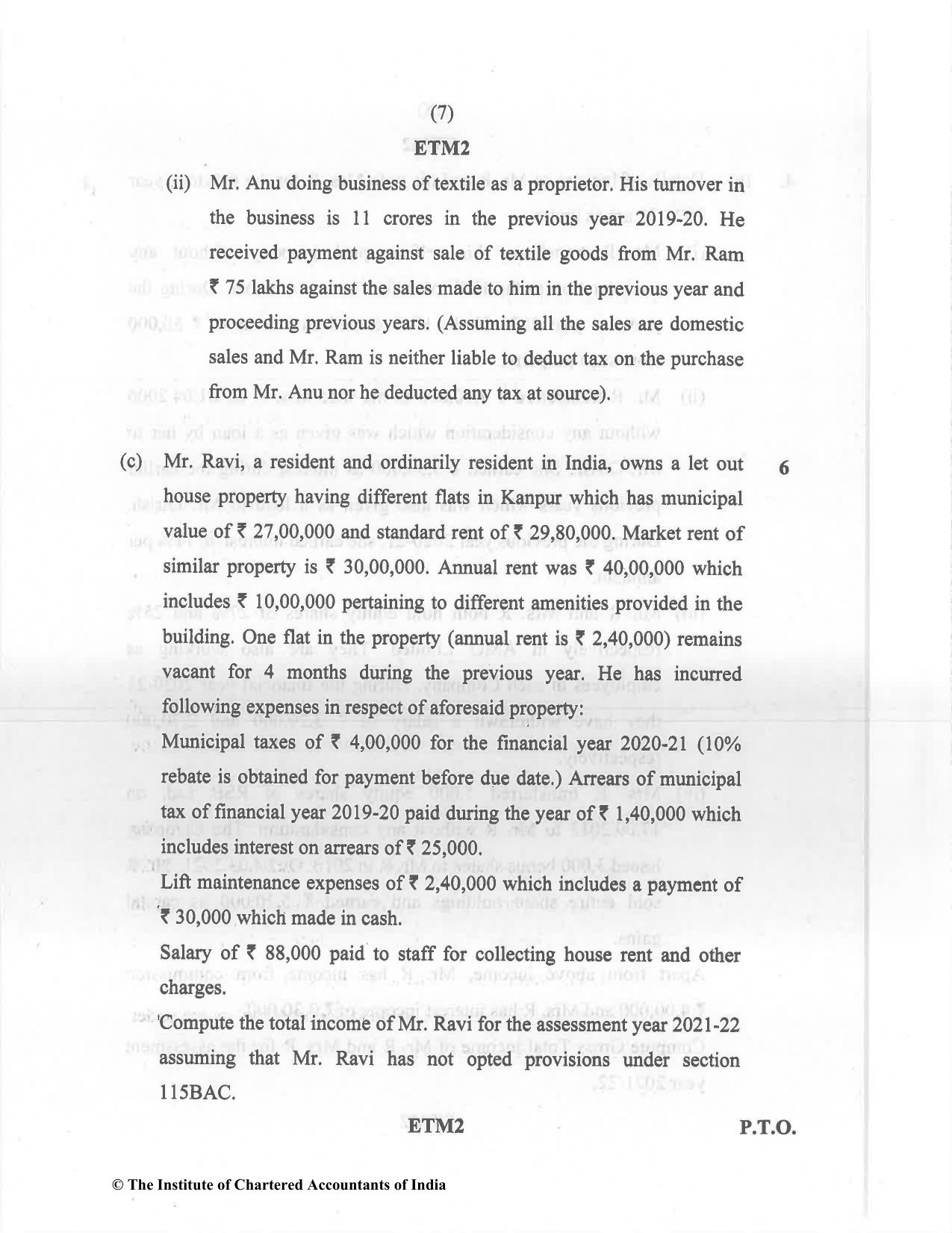 CA Inter Dec 2021 Question Paper - Paper 4 – Taxation - Page 7