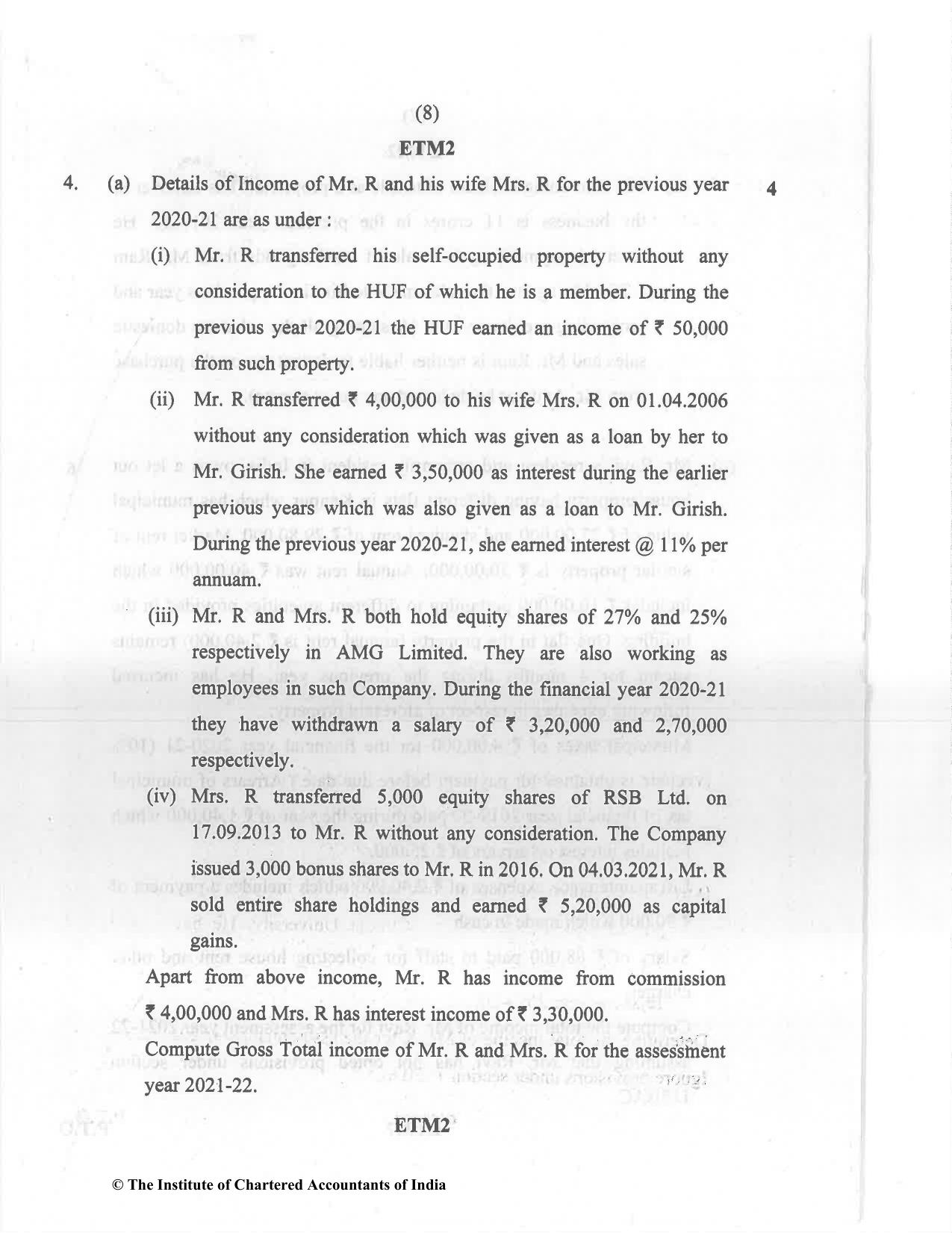 CA Inter Dec 2021 Question Paper - Paper 4 – Taxation - Page 8