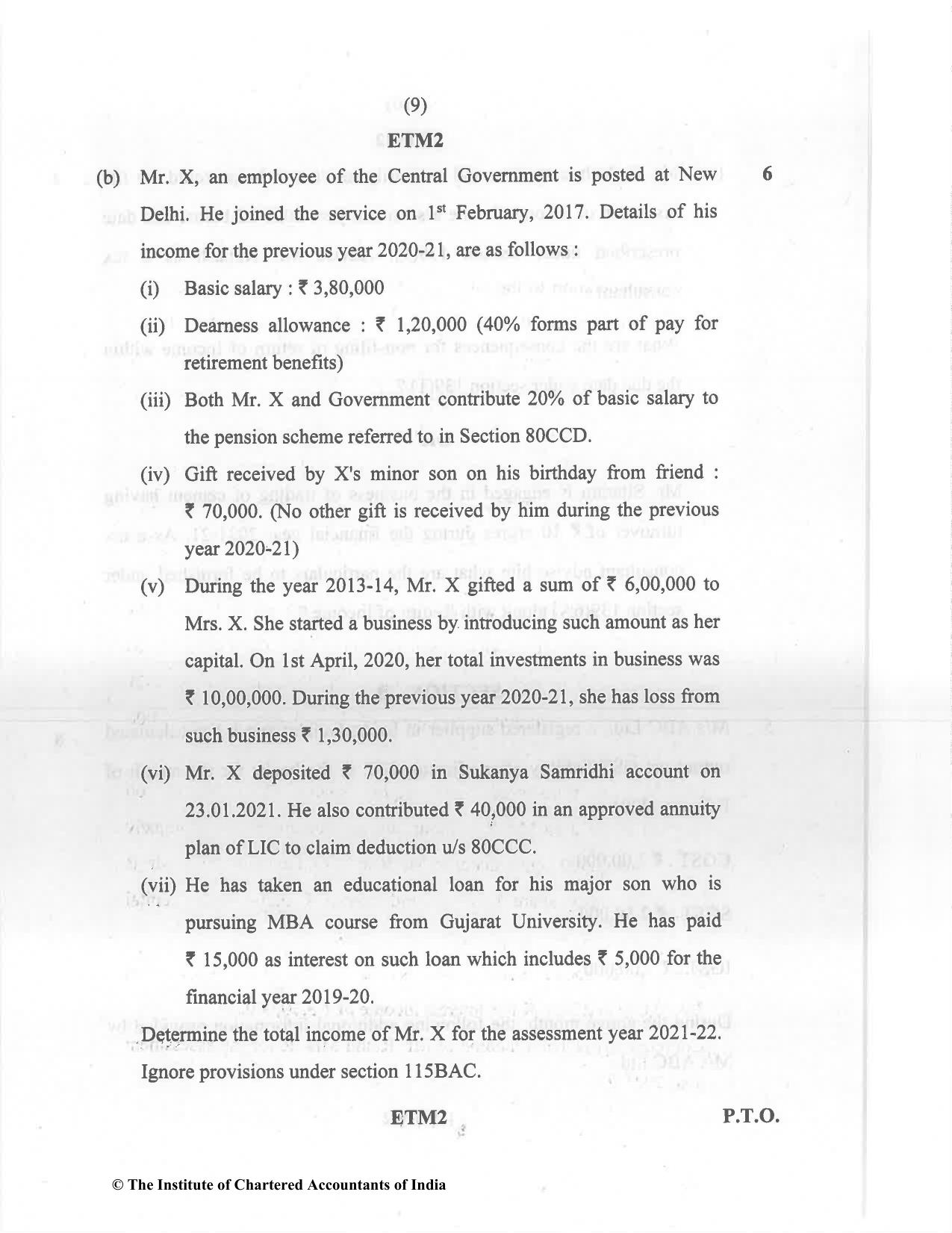 CA Inter Dec 2021 Question Paper - Paper 4 – Taxation - Page 9