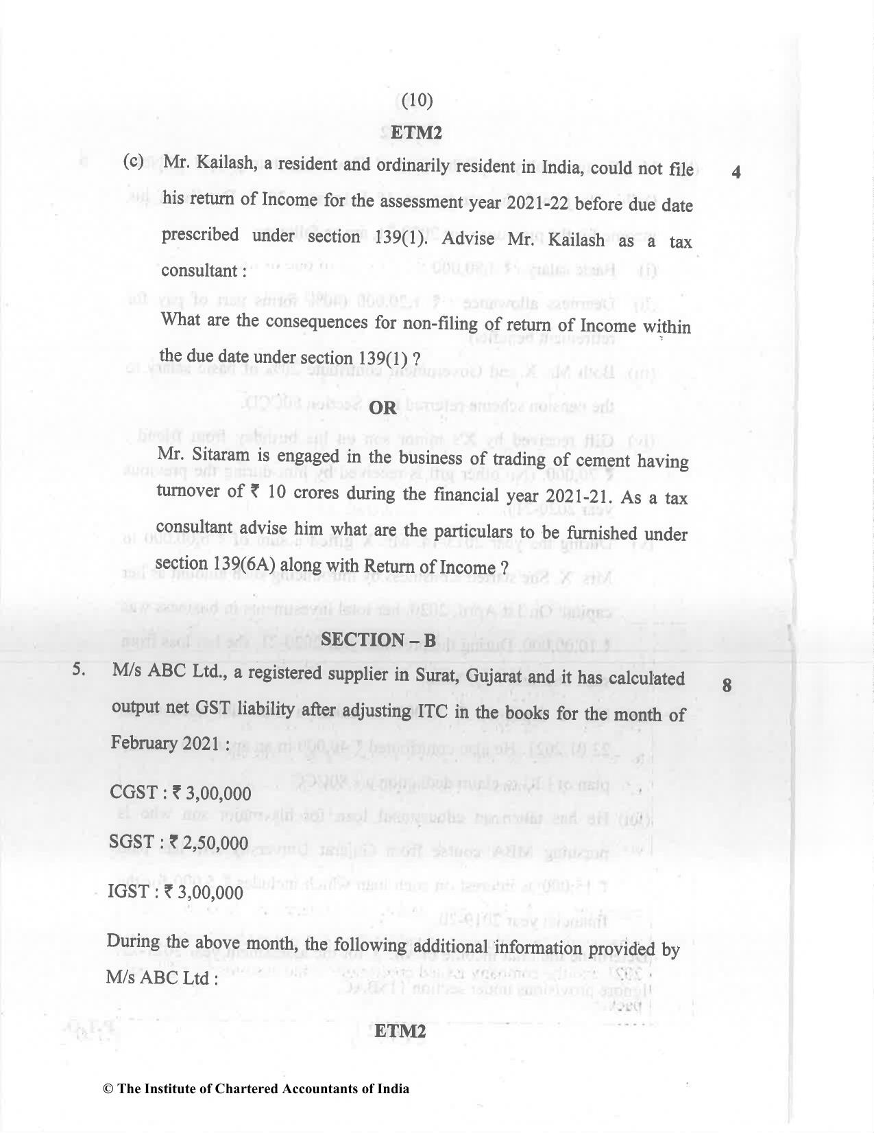 CA Inter Dec 2021 Question Paper - Paper 4 – Taxation - Page 10
