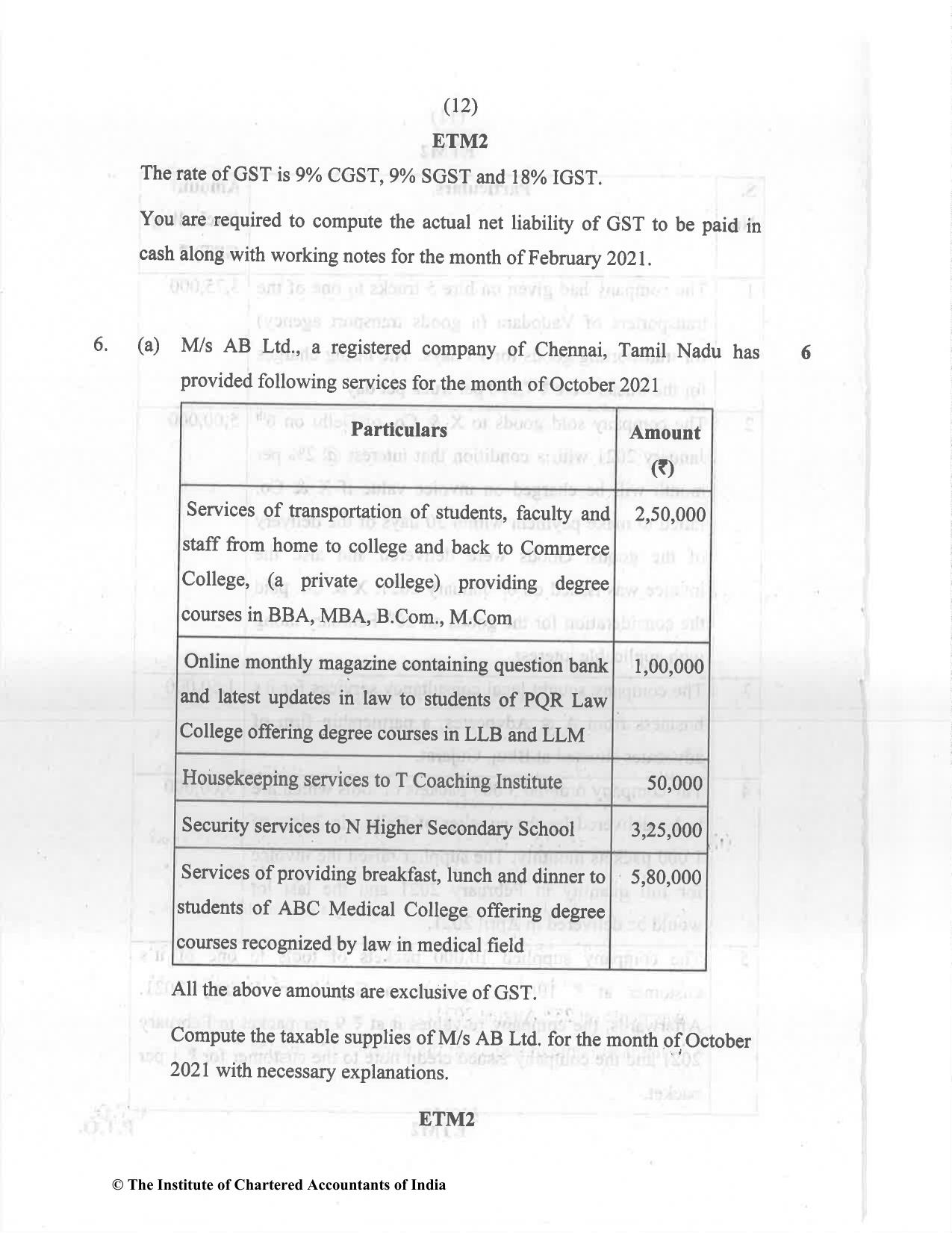 CA Inter Dec 2021 Question Paper - Paper 4 – Taxation - Page 12
