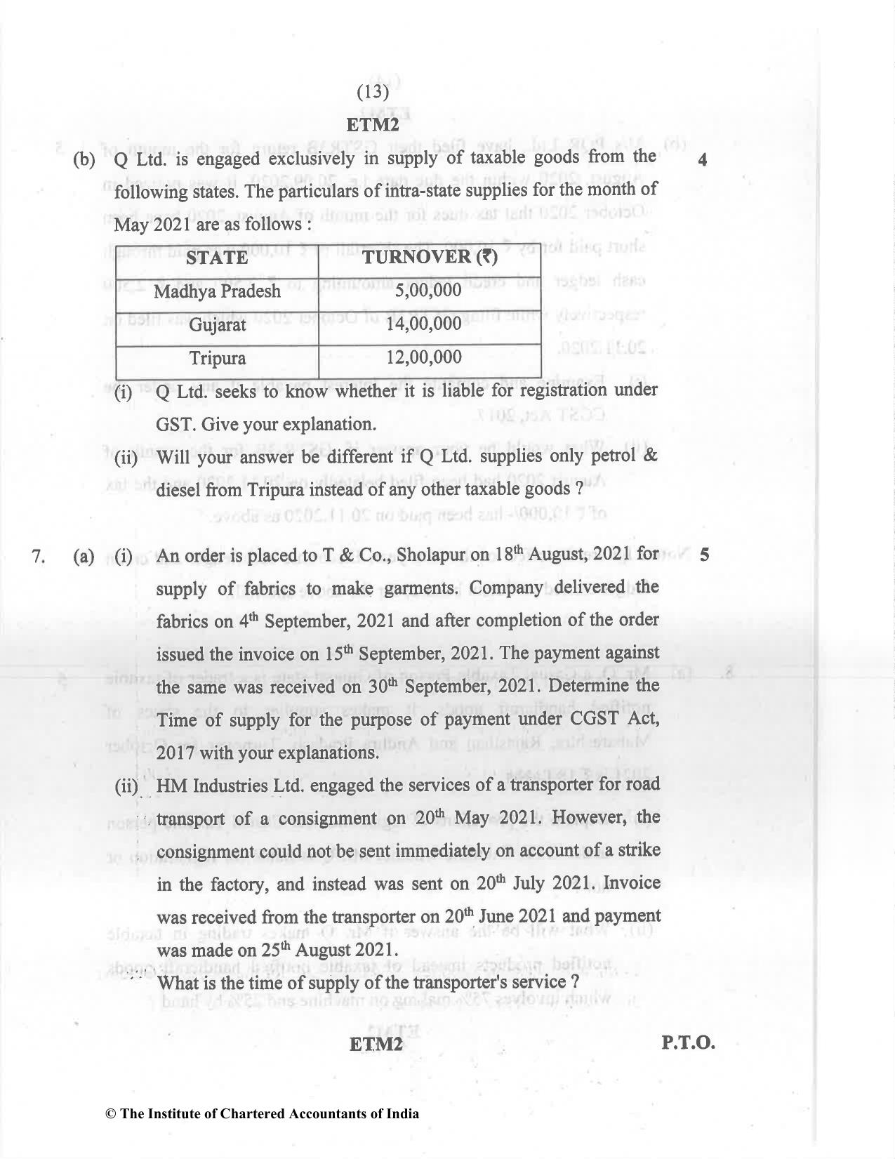 CA Inter Dec 2021 Question Paper - Paper 4 – Taxation - Page 13