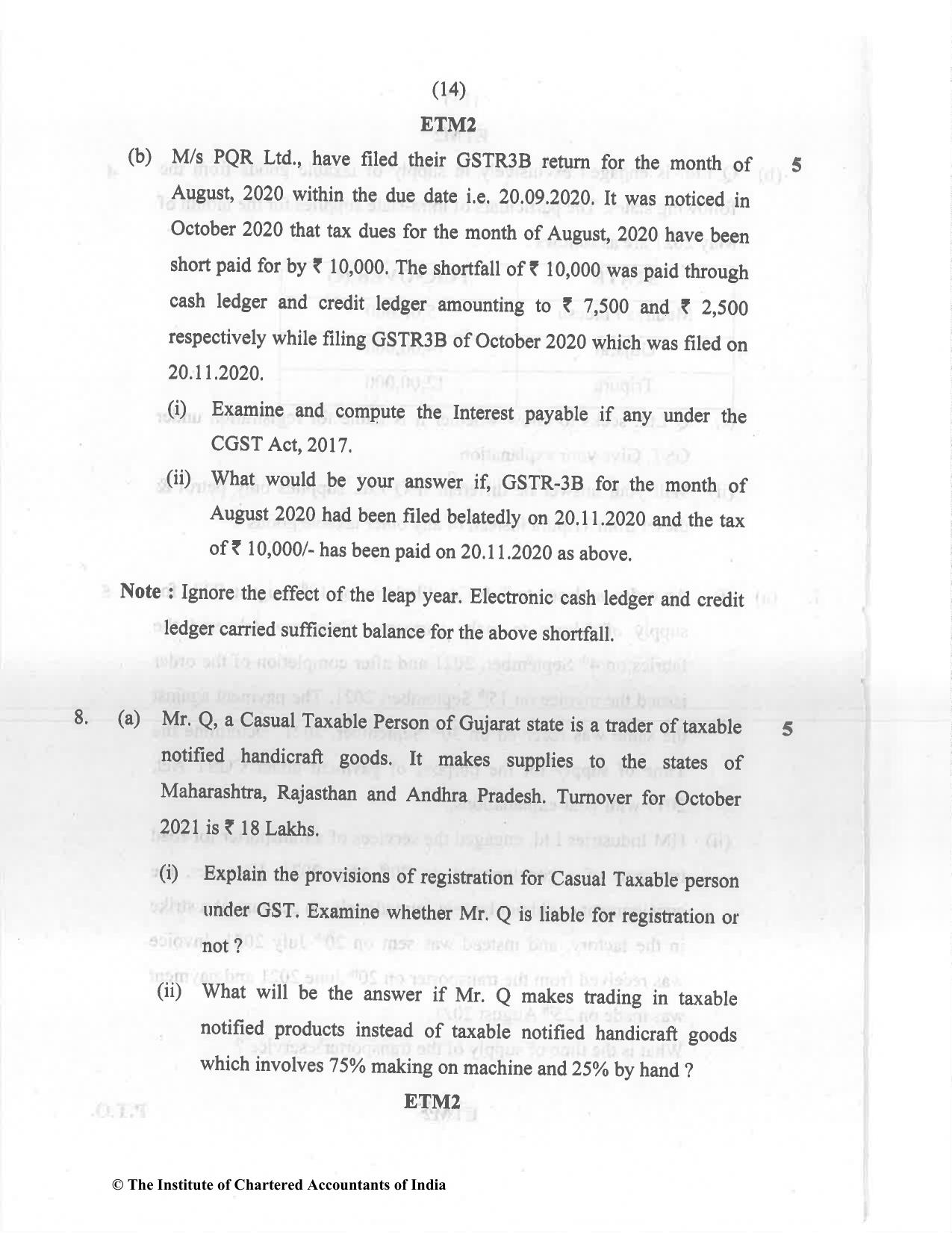 CA Inter Dec 2021 Question Paper - Paper 4 – Taxation - Page 14